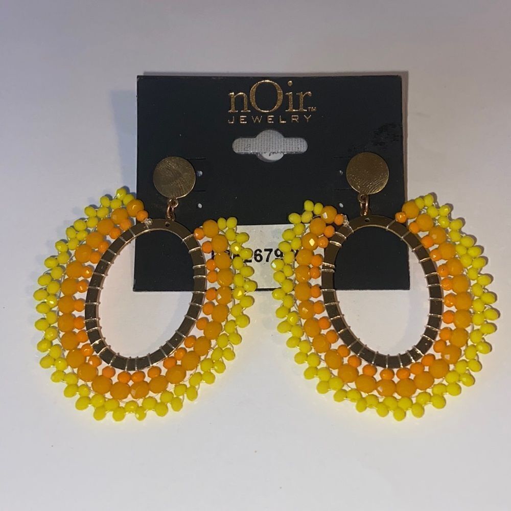 Noir Jewelry Yellow and Orange Beaded Earrings New